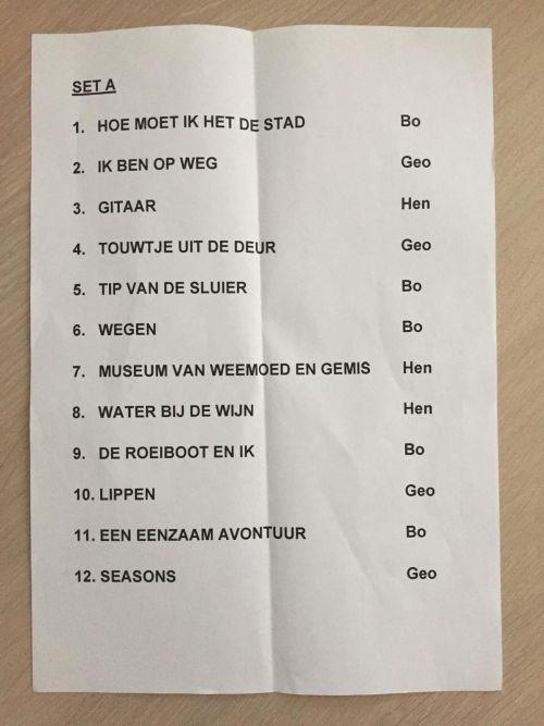 2020 Vreemde Kostgangers setlist photo part 1 February 14 2020 Gouda - Schouwburg